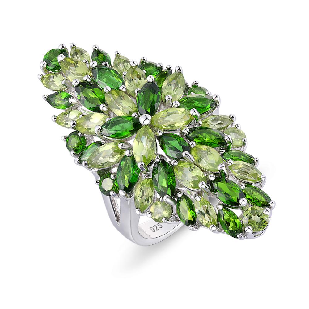 925 Sterling Silver Rings for Women Natural Chrome Diopside Peridot Mix Colour Gem Ring Fashion Fine Jewelry - luckacco