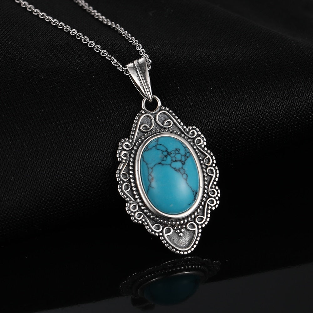 Classic Natural Turquoise Necklace Pendants 925 Sterling Silver Jewelry for Women Party Valentine Day Gifts with Chain - luckacco