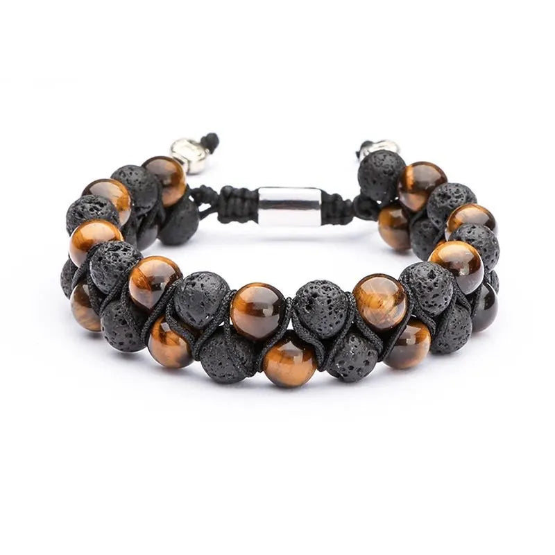 luckacco fashion men tiger eye natutal stone beaded braided bracelet bangles handmade double layer lapis lazuli bracelets hommes