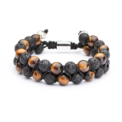 Luckacco Fashion Men Tiger Eye Natutal Stone Beaded Braided Bracelet Bangles Handmade Double Layer Lapis Lazuli Bracelets Hommes