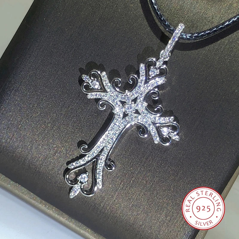luckacco 925 silver gothic dark style cross pendant necklace rock punk goth fashion necklaces for women men jewellery design mystical gif
