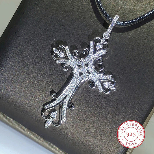 Luckacco 925 Silver Gothic Dark Style Cross Pendant Necklace Rock Punk Goth Fashion Necklaces For Women Men Jewellery Design Mystical Gif