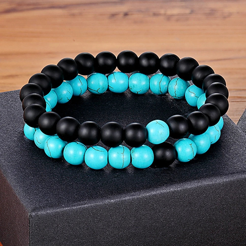 luckacco xqni various combination styles beaded bracelets for men & women for couples jewelry stretch elastic rope diy birthday gift box