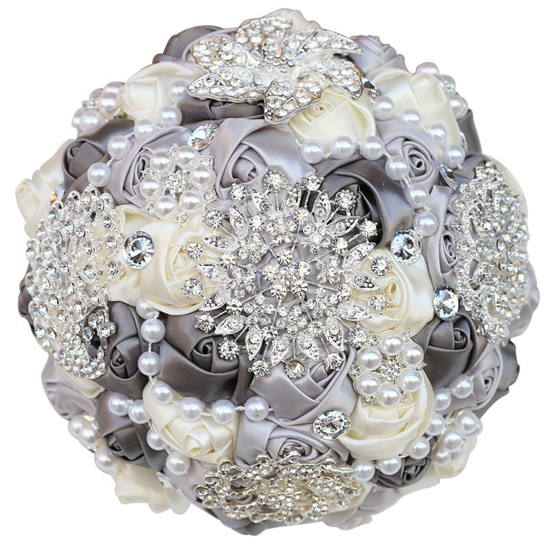 WifeLai-A 1Piece Elegant Custom Ivory Bridal Wedding Bouquets Stunning Pearls Beaded Crystal Brooch Stitch Wedding Bouquets W230 - luckacco