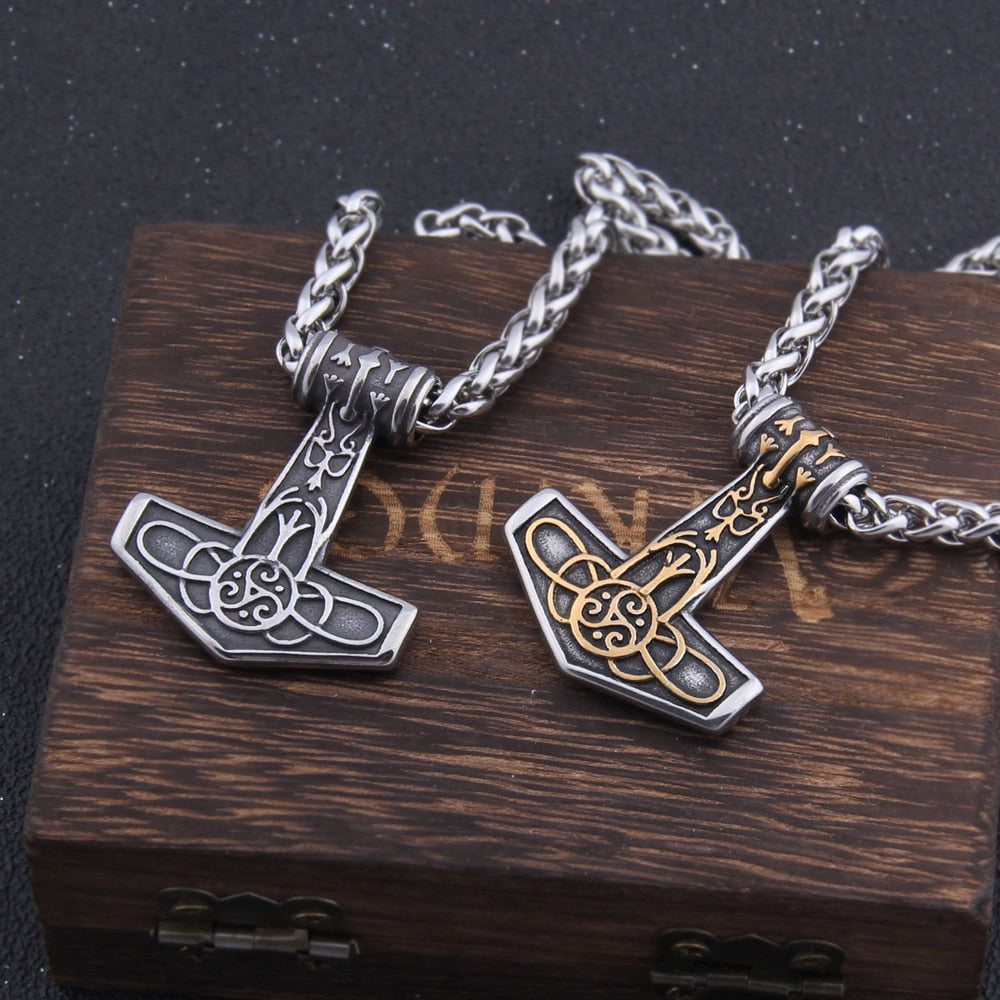 Stainless Steel Mix Gold color thor's hammer mjolnir necklace viking scandinavian Odin viking necklace Men Stainless Steel gift - luckacco