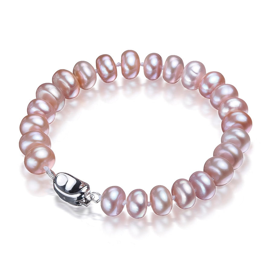 Dainashi Trendy 925 Sterling Silver Bread Bead Natural Freshwater Pearl Bracelets For Women,8-9mm Length,White Pink Purple Mix - luckacco