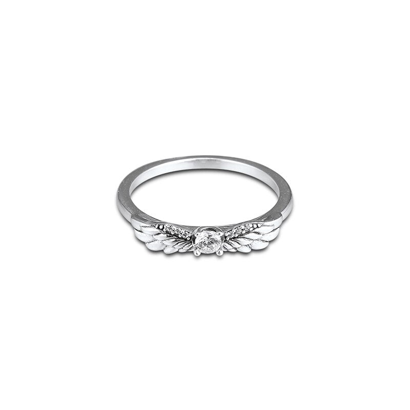 Sparkling Angel Wings Ring Authentic 925 Sterling silver Jewelry Ring For Woman European Style Silver Rings For Jewelry Making - luckacco