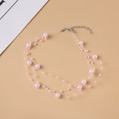 Luckacco Elegant Multilayer Pearl Choker Necklace Vintage Flower Butterfly Acrylic Chain Necklace For Women Fashion Wedding Jewelry Gift