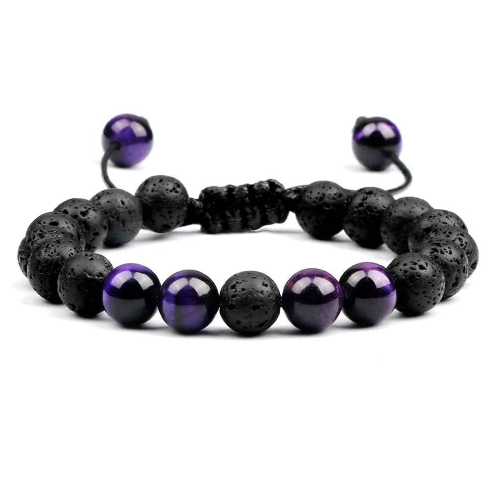 luckacco high quality purple tiger eye lava beads bracelet women natural stone healing buddha adjustable bangles jewelry gift for friend