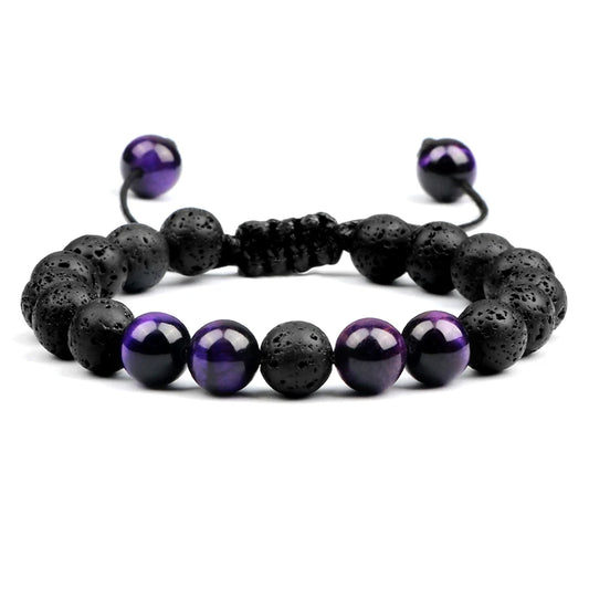 Luckacco High Quality Purple Tiger Eye Lava Beads Bracelet Women Natural Stone Healing Buddha Adjustable Bangles Jewelry Gift for Friend