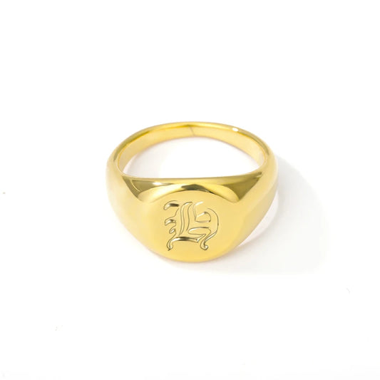 Luckacco Gothic A-Z Initial Signet Rings For Women Men Wedding Statement Anillos Best Friend Party Gift Jewelry