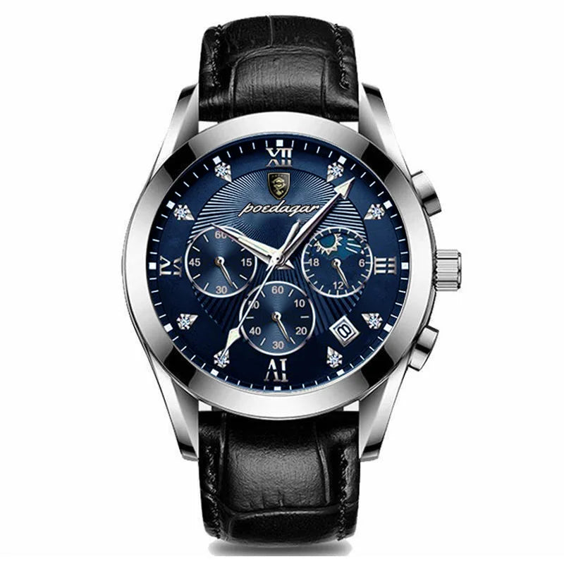 luckacco poedagar men watch new top brand luxury waterproof luminous sport wristwatch quartz military genuine leather relogio masculino