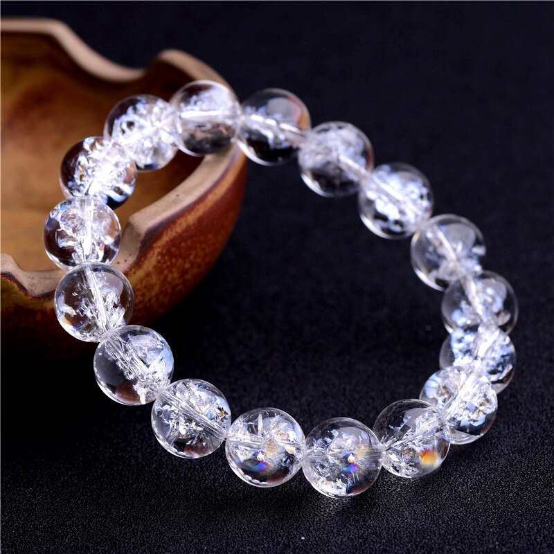 Natural Himalaya Rock White Quartz Crystal Women Men Crystal Bracelet Himalayan Rock clear quartz Round Beads 10-16mm AAAAA - luckacco