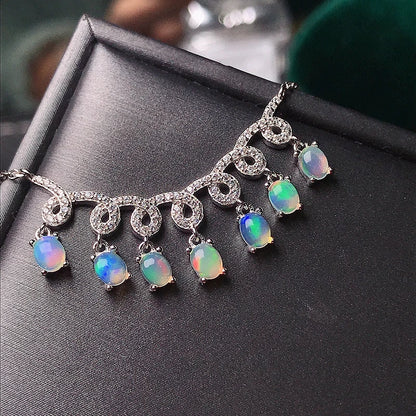 Luckacco Natural Opal Necklace, the latest design, colorful, affordable, 925 silver