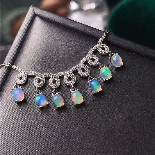 Luckacco Natural Opal Necklace, the latest design, colorful, affordable, 925 silver