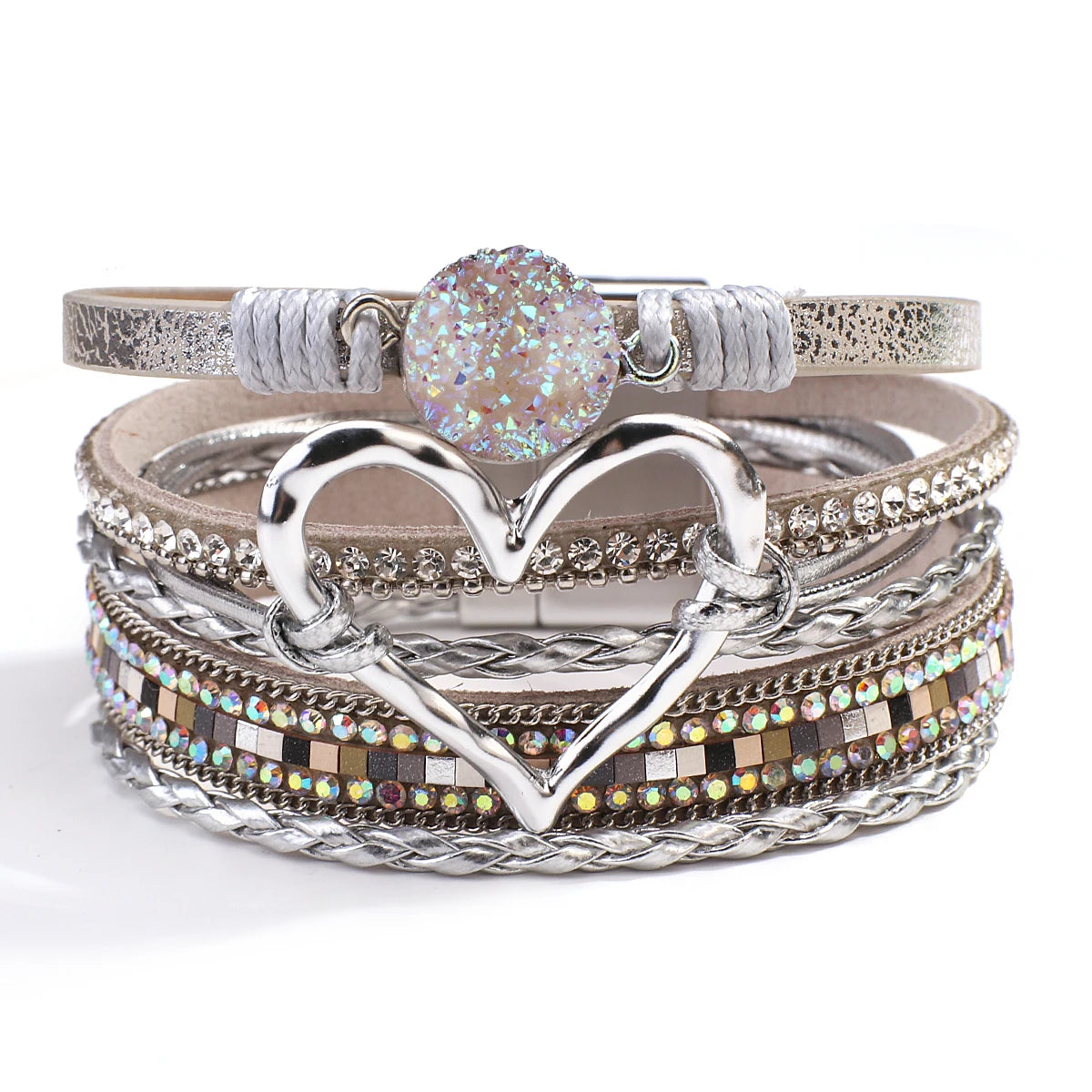 luckacco amorcome fashion braided leather wrap bracelets bangles multilayer resin stone hollow heart charm bracelets women gift pulseira
