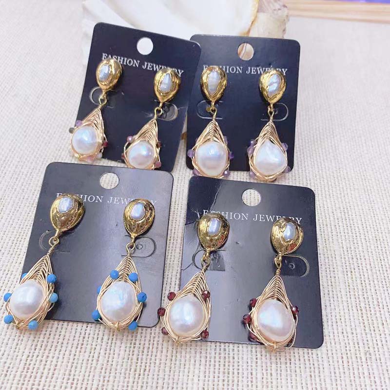 Luxury Pearl Earring Copper Wire Hand-wound Crystal Geometric personality Charm Dangle of Earring 3pairs  Mix Color 2019 New - luckacco