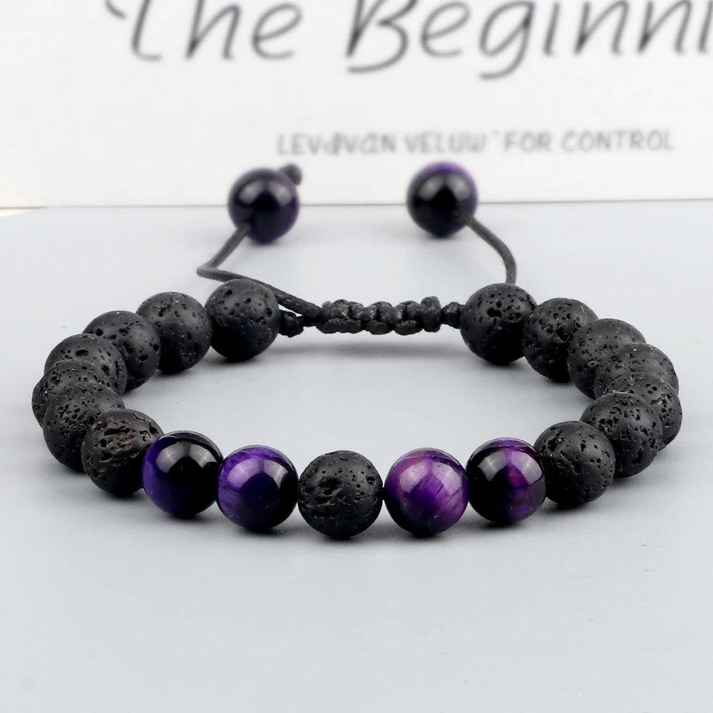 luckacco high quality purple tiger eye lava beads bracelet women natural stone healing buddha adjustable bangles jewelry gift for friend