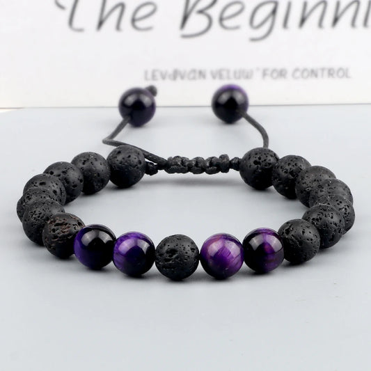 Luckacco High Quality Purple Tiger Eye Lava Beads Bracelet Women Natural Stone Healing Buddha Adjustable Bangles Jewelry Gift for Friend