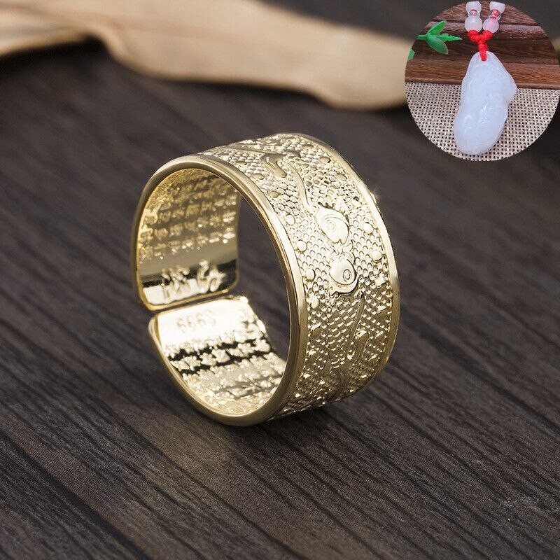 S925 Pixiu Charms Buddhist Scriptures Open Adjustable Ring Feng Shui Amulet Luck Blessing Change Destiny Wealth Lucky Jewelry - luckacco