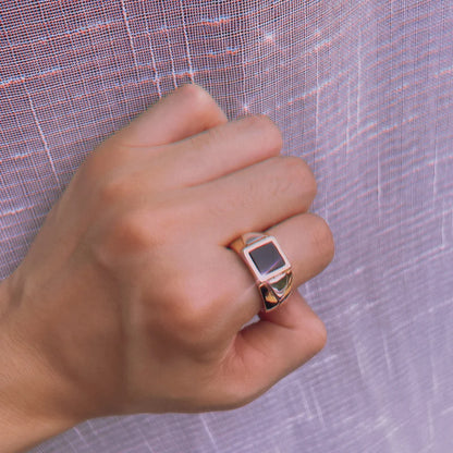 Luckacco Kinel Hot Fashion Black Stone Men Ring 585 Rose Gold Simple Square Ring For Women High Quality Daily Fine Jewelry