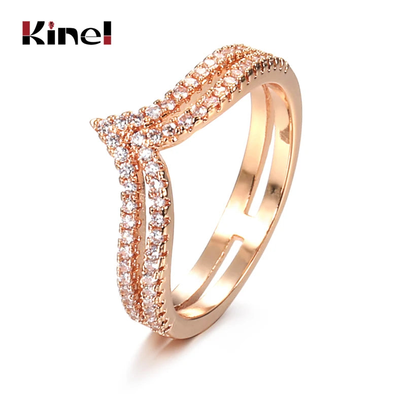luckacco kinel new arrivals 585 rose gold ring double row micro-wax inlay natural zircon hollow rings women wedding party fine jewelry