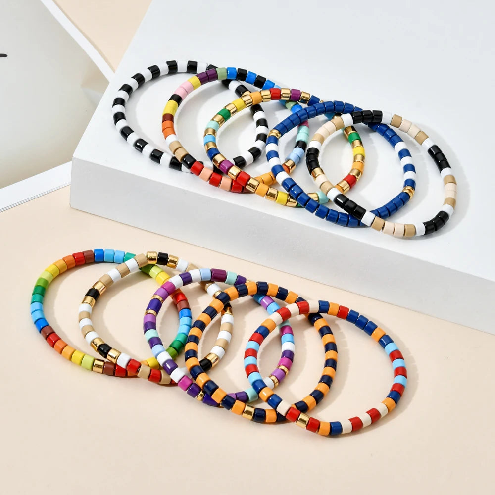 luckacco boho bohemian handmade charm summer new gold color bracelet tile beads friendship bracelet women gifts unisex fashion jewelry