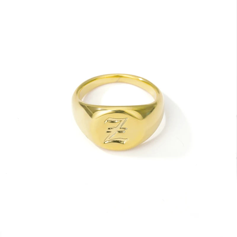luckacco gothic a-z initial signet rings for women men wedding statement anillos best friend party gift jewelry