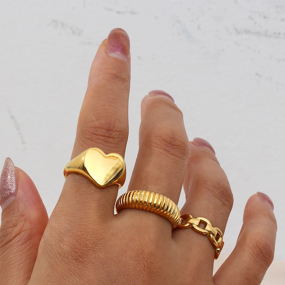 luckacco e.b.belle stainless steel fine polished wide large heart finger rings stainless steel hypoallergenic rings for female jewellery