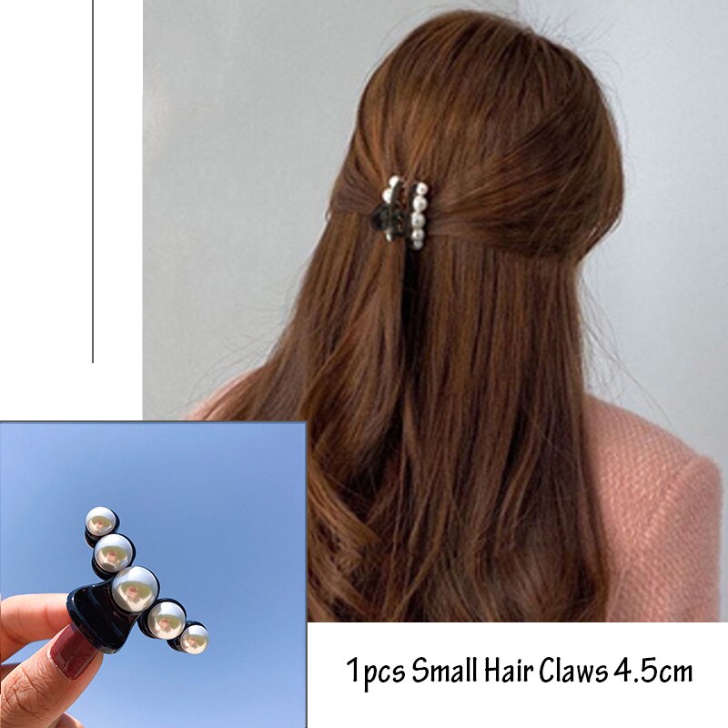 Simple Metal Big Hair Claw For Women Hair Clip Girl Hair Accessories Fashion Korean Simulation Pearl Crab Clamp Hairpins Jewelry - luckacco