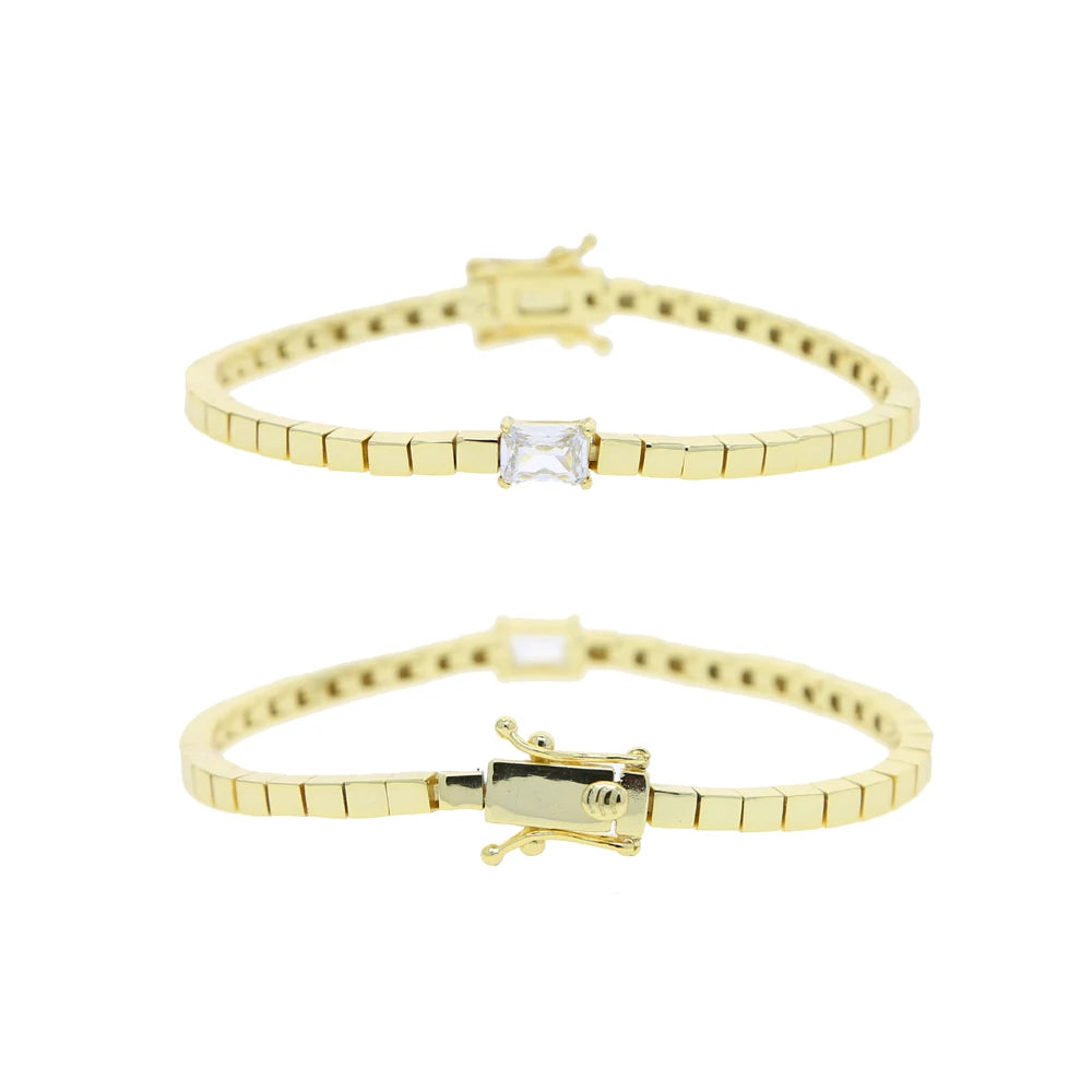 luckacco simple fashion women girl jewelry single clear rectangle cubic zirconia gold color square bead tennis chain bracelet