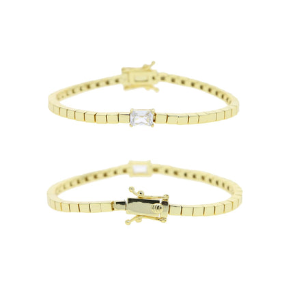 Luckacco Simple Fashion Women Girl Jewelry Single Clear Rectangle Cubic Zirconia Gold Color Square Bead Tennis Chain Bracelet