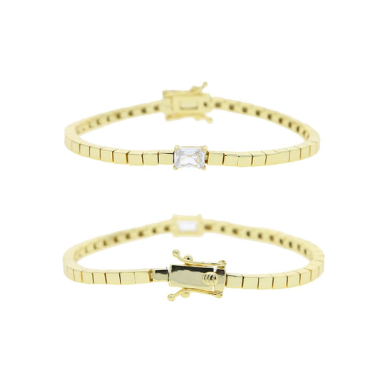 Luckacco Simple Fashion Women Girl Jewelry Single Clear Rectangle Cubic Zirconia Gold Color Square Bead Tennis Chain Bracelet