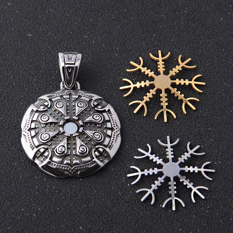 Stainless Steel Vegvisir Viking Mix Gold Color Rune Necklace Viking Scandinavian Norse Viking Necklace Men Christmas Gift - luckacco