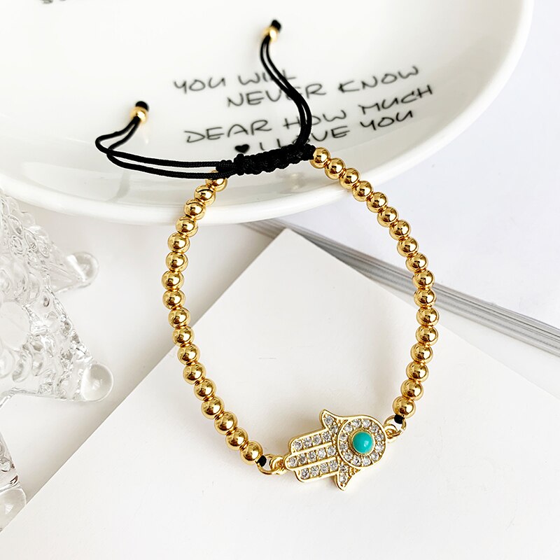Fashion Boho Blue Stone Rainbow Bracelets for Women vintage Gold Copper Zircon Beaded Palm Crystal Bracelet wedding jewelry - luckacco