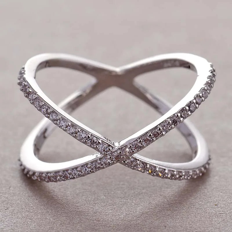 luckacco daily picks luxury cross x shape women engagement ring full paved cz stone silver color elegant simple female jewelry ring hot sale