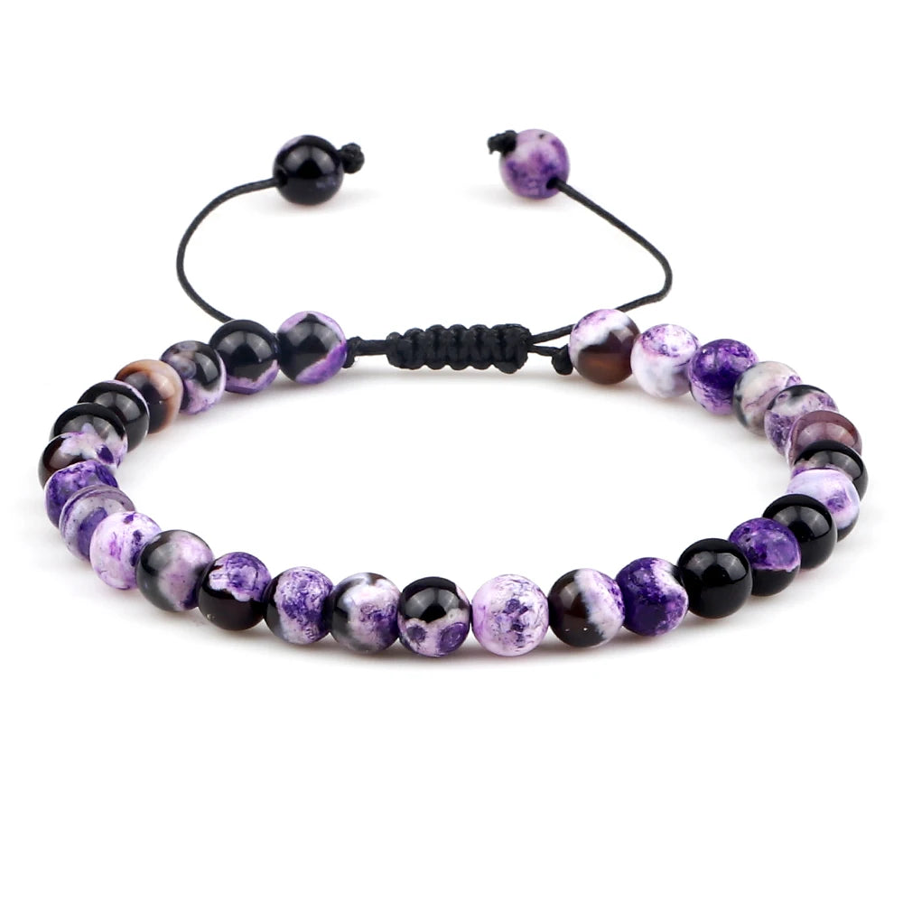 luckacco 6mm fire agates onyx bead bracelet natural stone men women braided rope bangle adjustable jewelry yoga healing balance bracelets