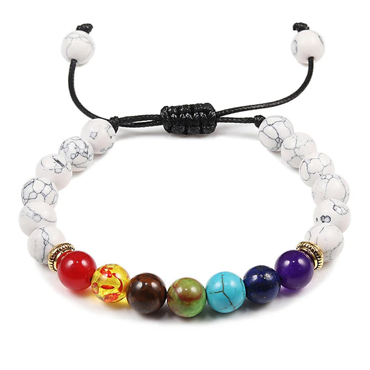 Luckacco 7 Chakra Beads Natural Lava Tiger Eye Stone Bracelet For Women Men Healing Balance Therapy Bracelets Jewelry Prayer Adjustable