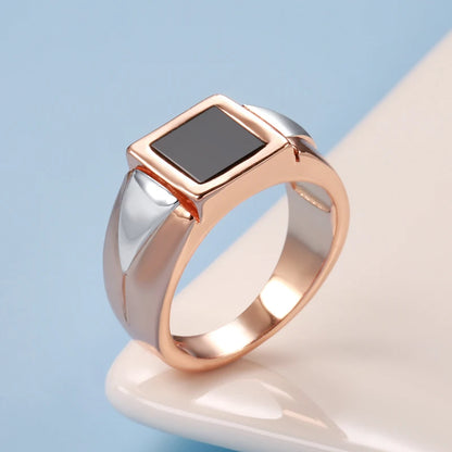 Luckacco Kinel Hot Fashion Black Stone Men Ring 585 Rose Gold Simple Square Ring For Women High Quality Daily Fine Jewelry