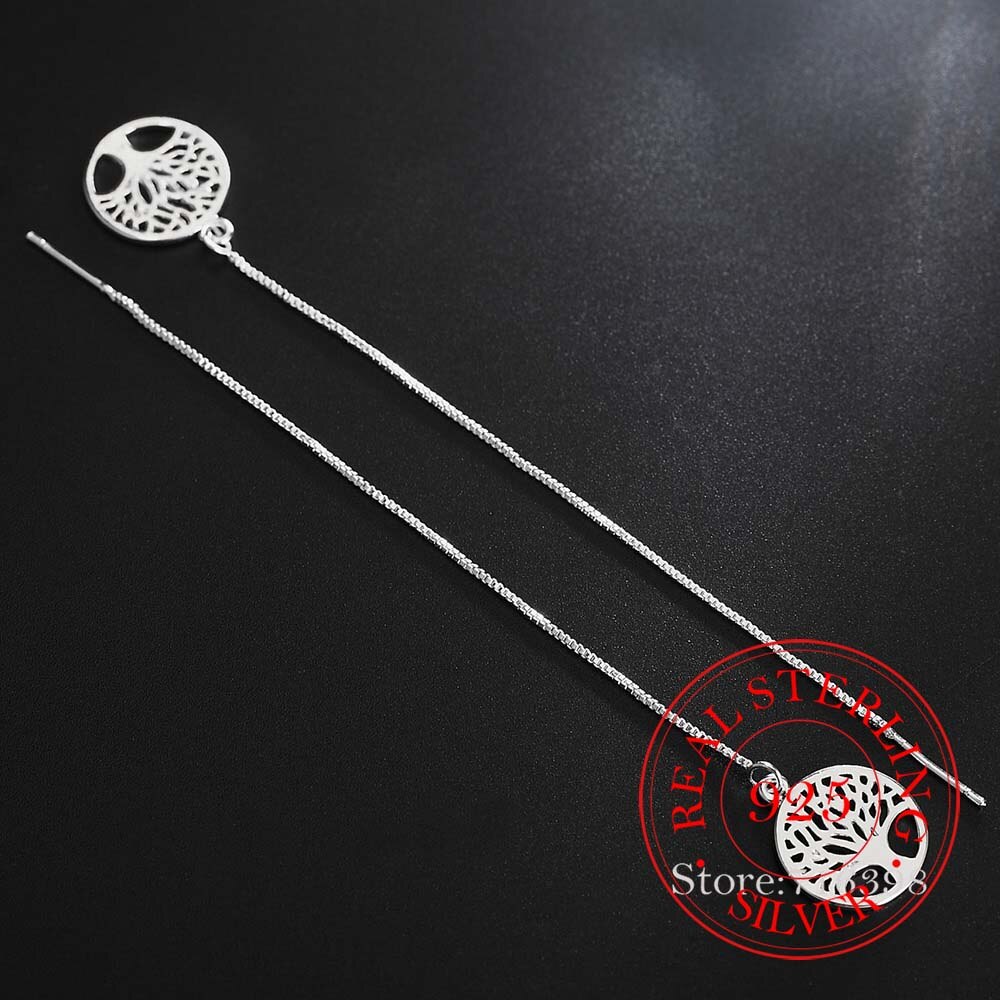 925 Sterling Silver Earring Korean Long Tassel Vintage Tree Of Life Dangle Earrings For Women 2020 Engagement Wedding Jewelry -  - Luckacco Jewelry and Watch Store