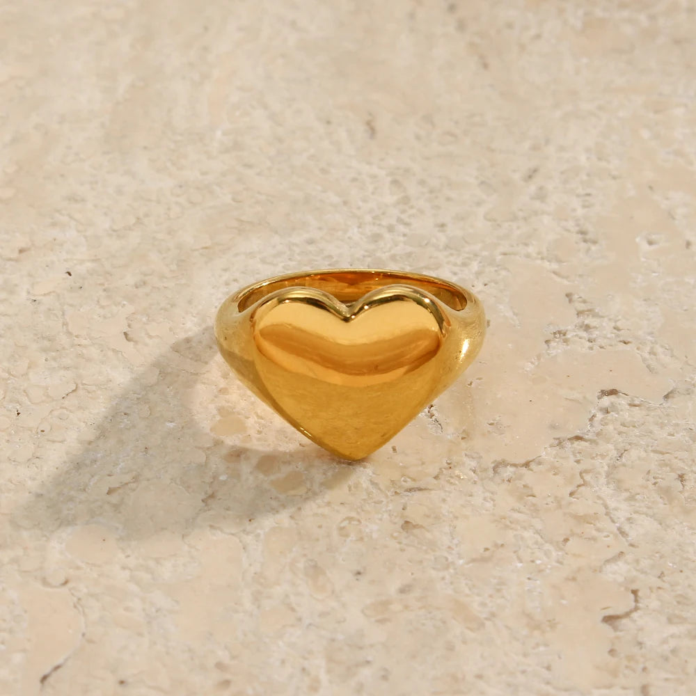 luckacco e.b.belle stainless steel fine polished wide large heart finger rings stainless steel hypoallergenic rings for female jewellery