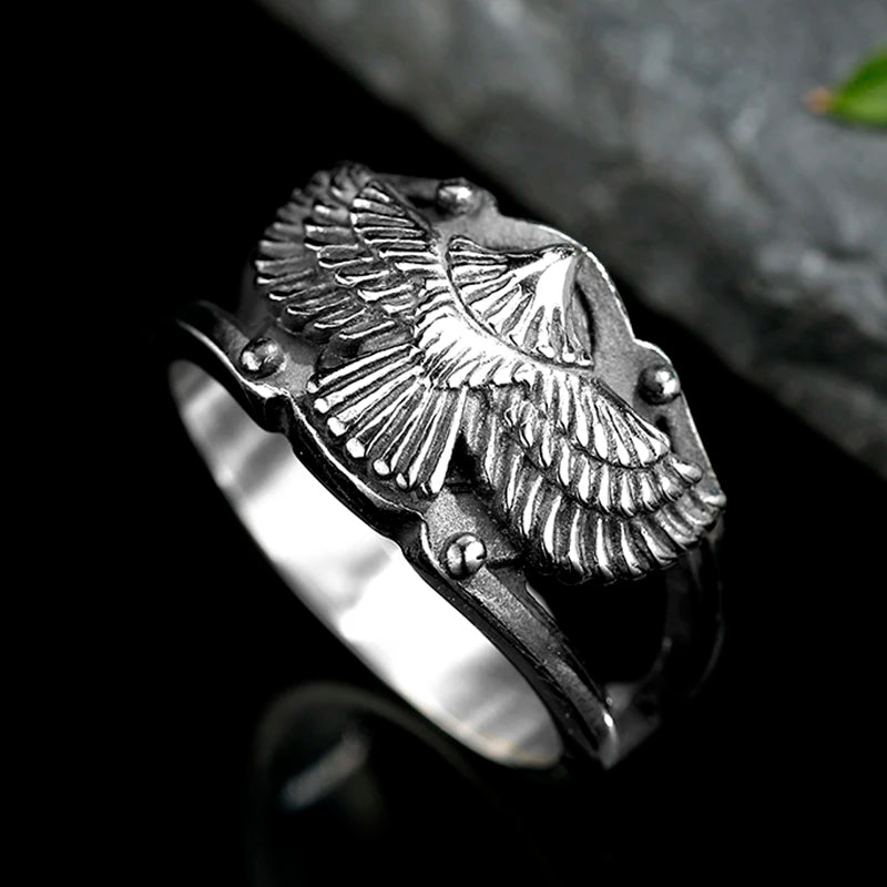 luckacco stainless steel men animal rings flying eagle punk rock personality for male boyfriend jewelry creativity gift anel