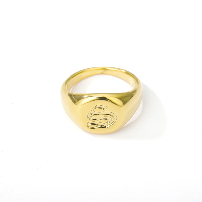 luckacco gothic a-z initial signet rings for women men wedding statement anillos best friend party gift jewelry
