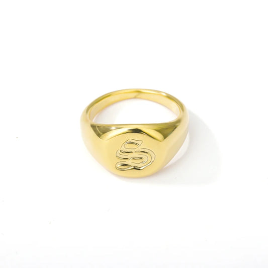 Luckacco Gothic A-Z Initial Signet Rings For Women Men Wedding Statement Anillos Best Friend Party Gift Jewelry