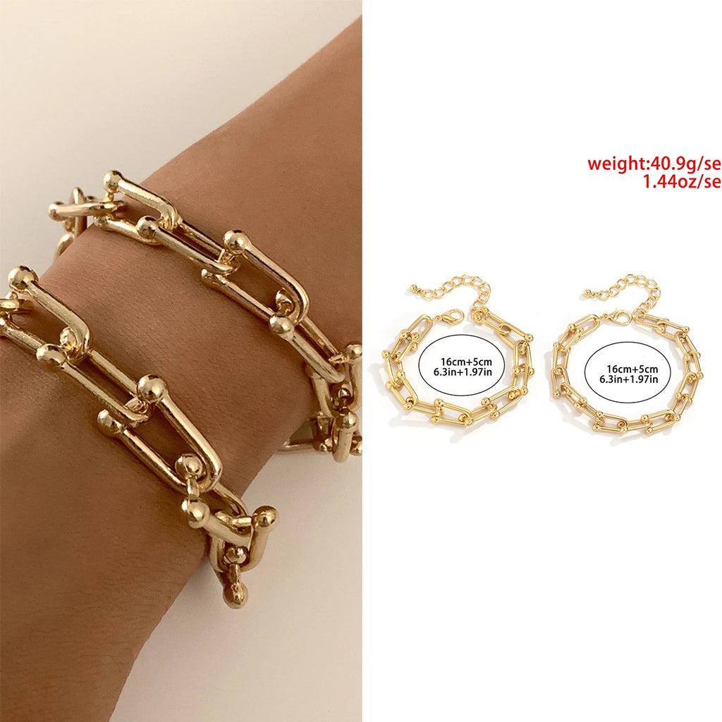 Fashion Statement Heavy Metal Bangle Bracelet Trendy Gold Color Copper Chain U Link Crystal Bracelet Pulseras Women Bijoux Gift -  - Luckacco Jewelry and Watch Store