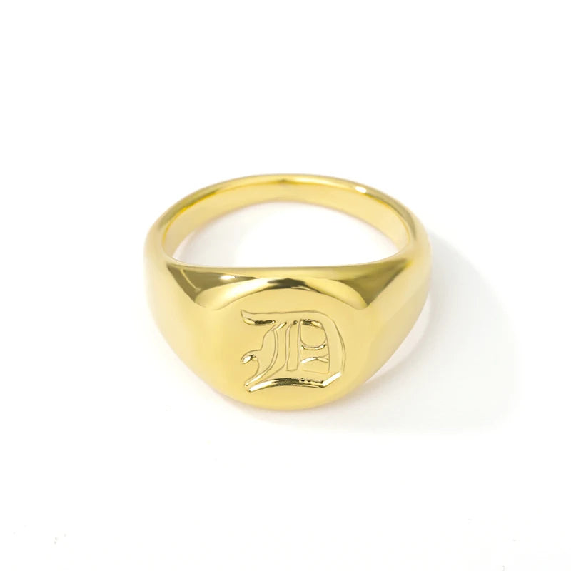 luckacco gothic a-z initial signet rings for women men wedding statement anillos best friend party gift jewelry