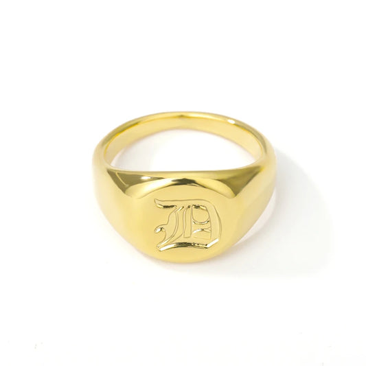Luckacco Gothic A-Z Initial Signet Rings For Women Men Wedding Statement Anillos Best Friend Party Gift Jewelry