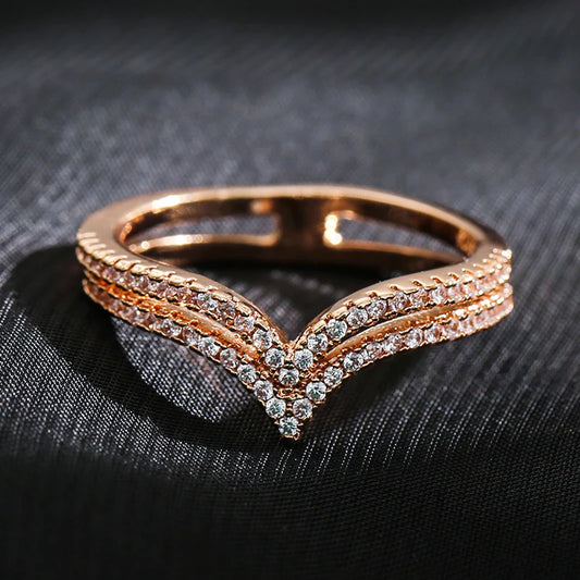 Luckacco Kinel New Arrivals 585 Rose Gold Ring Double Row Micro-wax Inlay Natural Zircon Hollow Rings Women Wedding Party Fine Jewelry