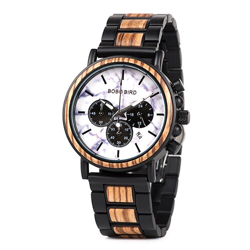 BOBOBIRD Luxury Men Watch Top Quartz Chronograph Personalized Wristwatch Timepiece Metal Wooden Strap Gift Box relogio masculino - luckacco