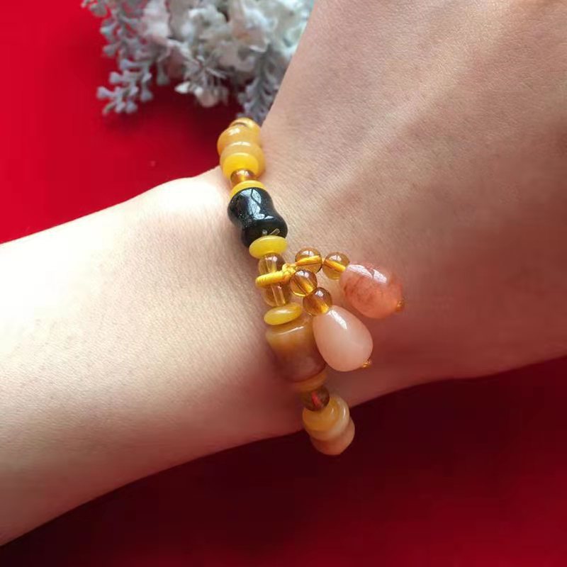 Genuine Natural Colored Golden Silk Jade Bracelet Womens Jades Stone Beads Elastic Beaded Bracelets Fashion Charm Jewelry Bangle - luckacco